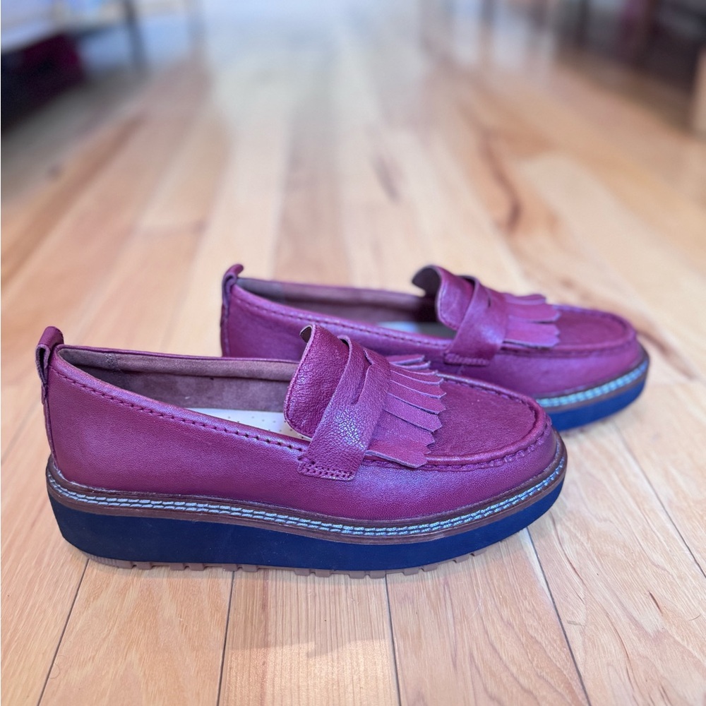 Clark’s Dark Red Platform Loafers